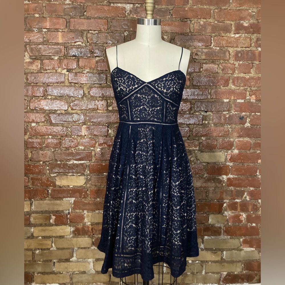 Joie Solandra Navy Lace Illusion mini dress